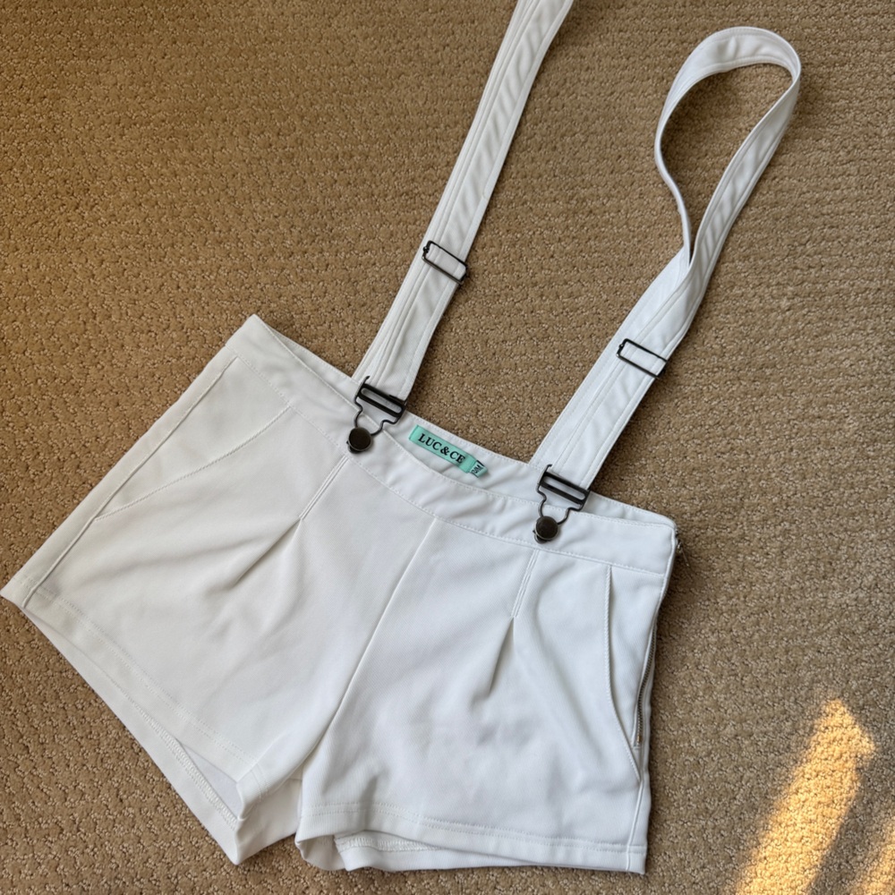 White Women's Shorts with Suspenders